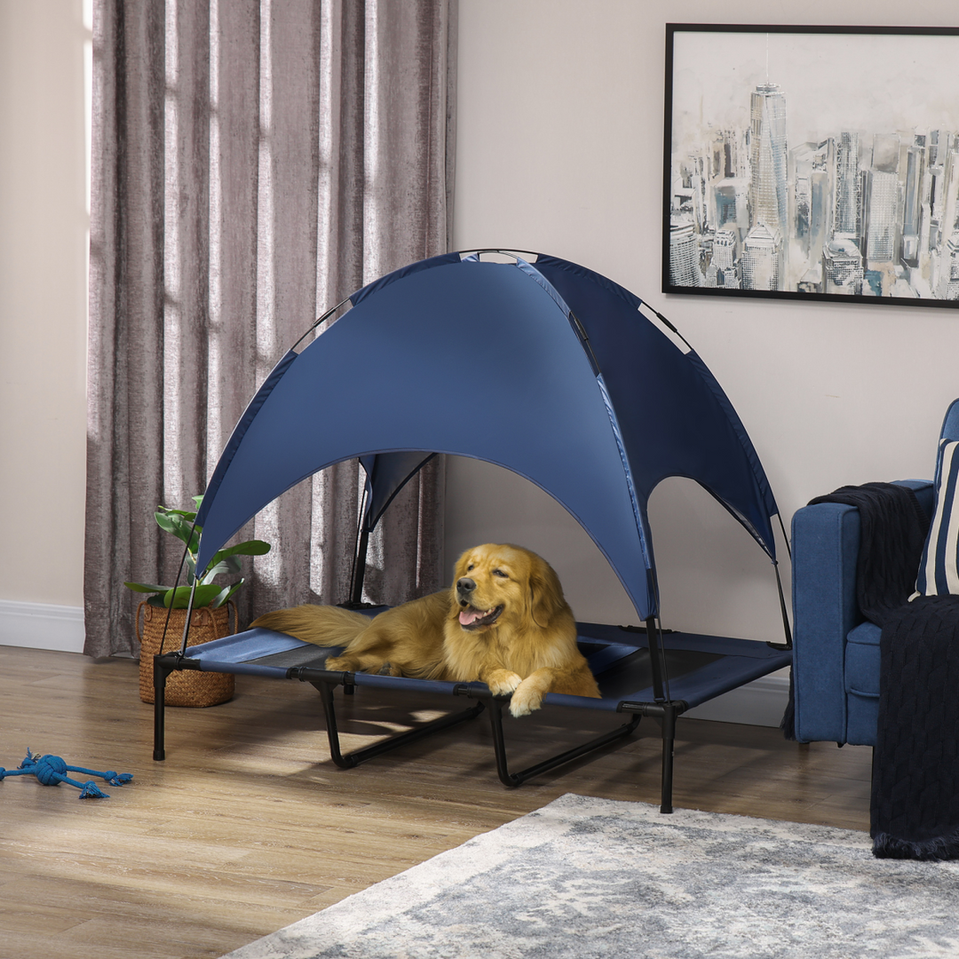 CoolComfort Elevated Dog Bed with UV Canopy - Stylish Pet Relaxation Zone
