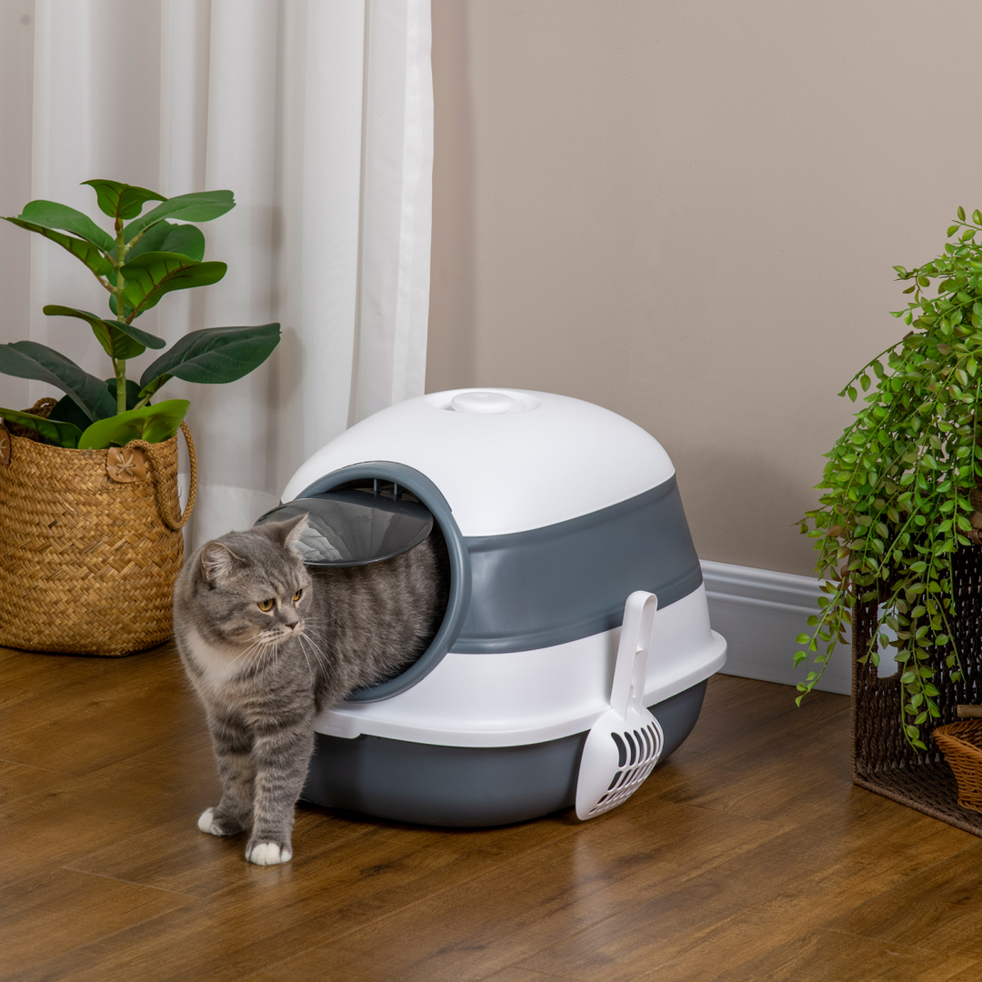Cat Litter Tray with Lid, Hooded Cat Litter Box w/ High Side, Deodorant, Scoop
