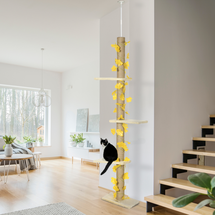 Adjustable 242cm Cat Tree with Jute Scratching Post & Anti-Slip Kit - Yellow
