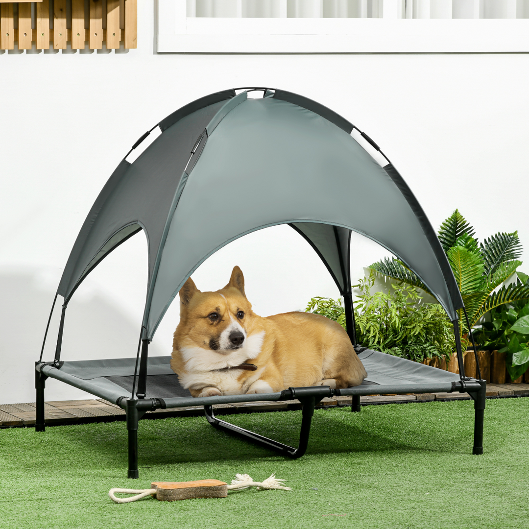 Cool Comfort Elevated Dog Bed with UV Canopy - Pawhut 92 cm Cot Style