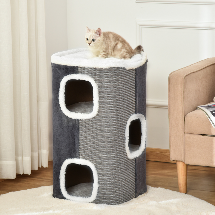 PawHut Cat Barrel Tower: Ultimate Scratching Hub & Cozy Retreat for Kittens