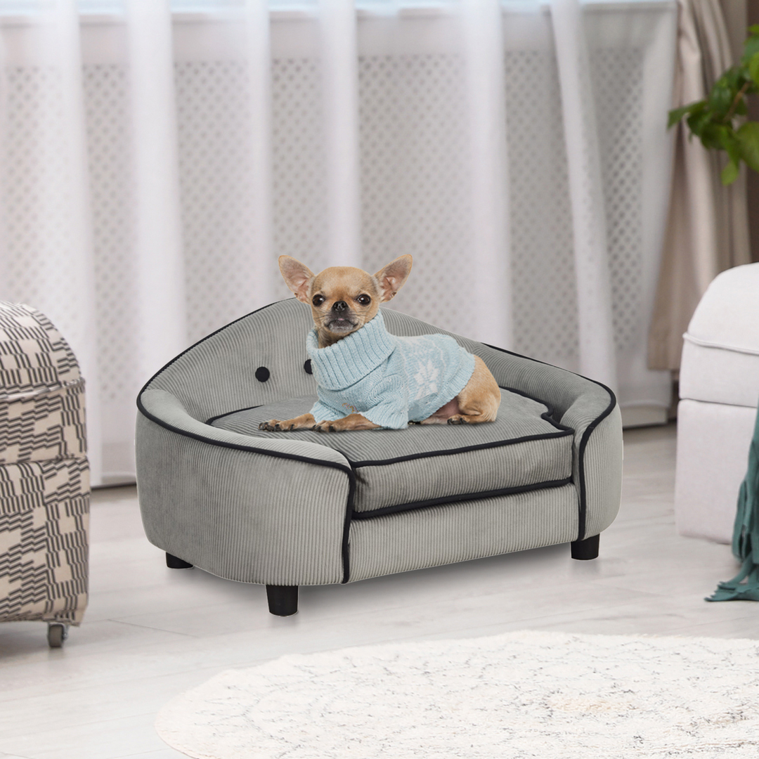 Cozy Grey Dog Sofa Bed with Padded Cushion for XS & S Size Pets - Easy Assembly!