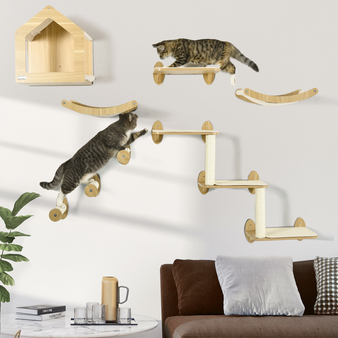 Ultimate 8-Piece Wall-Mounted Cat Furniture Set with Condo, Perches & Scratching Posts – Beige