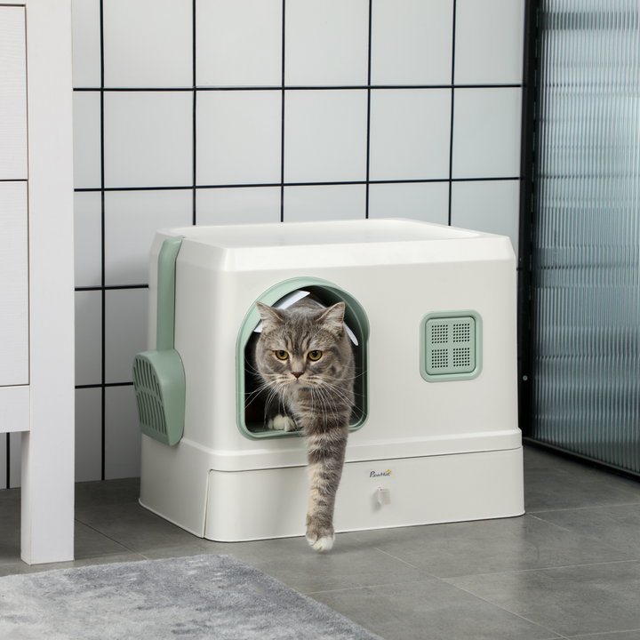 Privacy Plus: Hooded Cat Litter Box with Drawer, Scoop & Odor Control