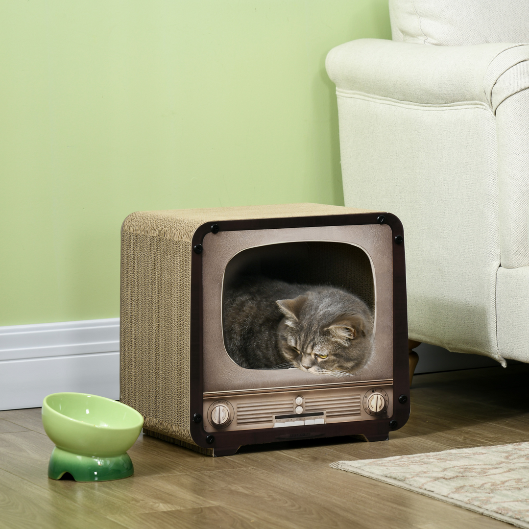 Vintage TV Cat Scratching Board with Catnip - Fun & Cozy Playhouse for Cats