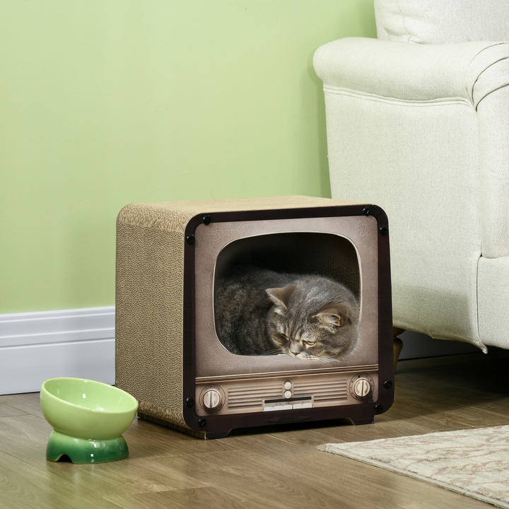Vintage TV Cat Scratching Board with Catnip - Fun & Cozy Playhouse for Cats