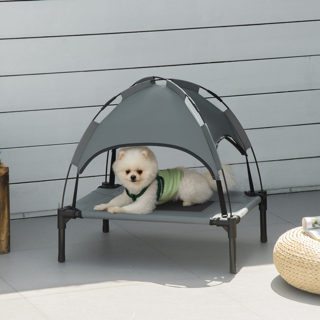 Cooling Elevated Dog Bed with Canopy - PawHut 61 cm Grey Pet Cot