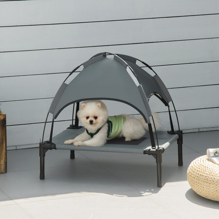 Cooling Elevated Dog Bed with Canopy - PawHut 61 cm Grey Pet Cot