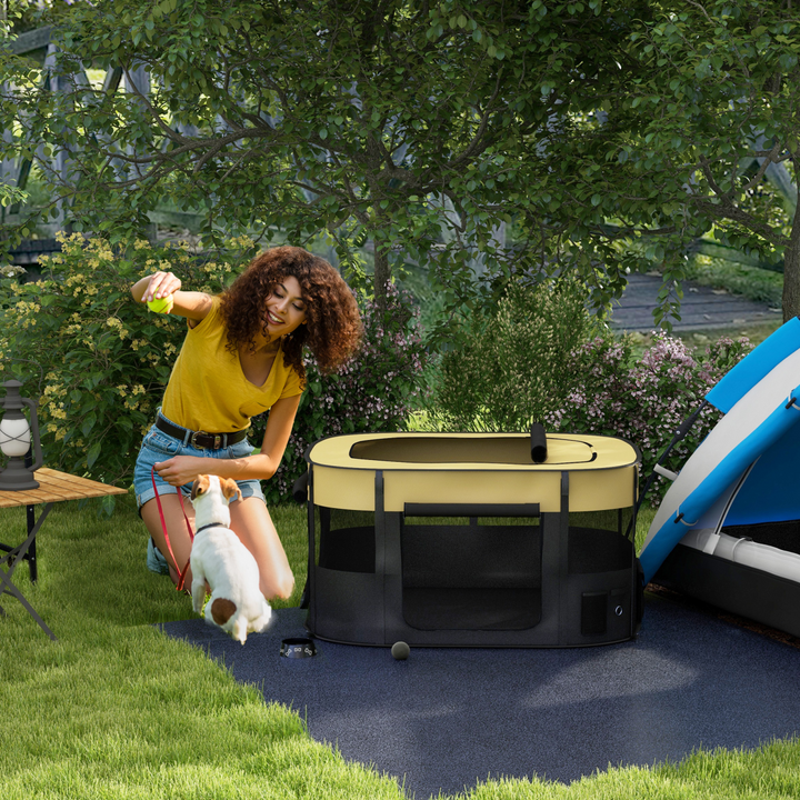 PawHut Portable Dog Pen for Puppies, Rabbits, Kittens, Guinea Pigs - Yellow