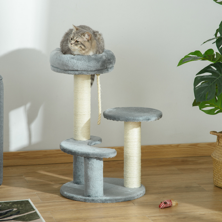 PawHut Cat Tree: 2-Perch Scratching Post & Play Center with Hanging Rope