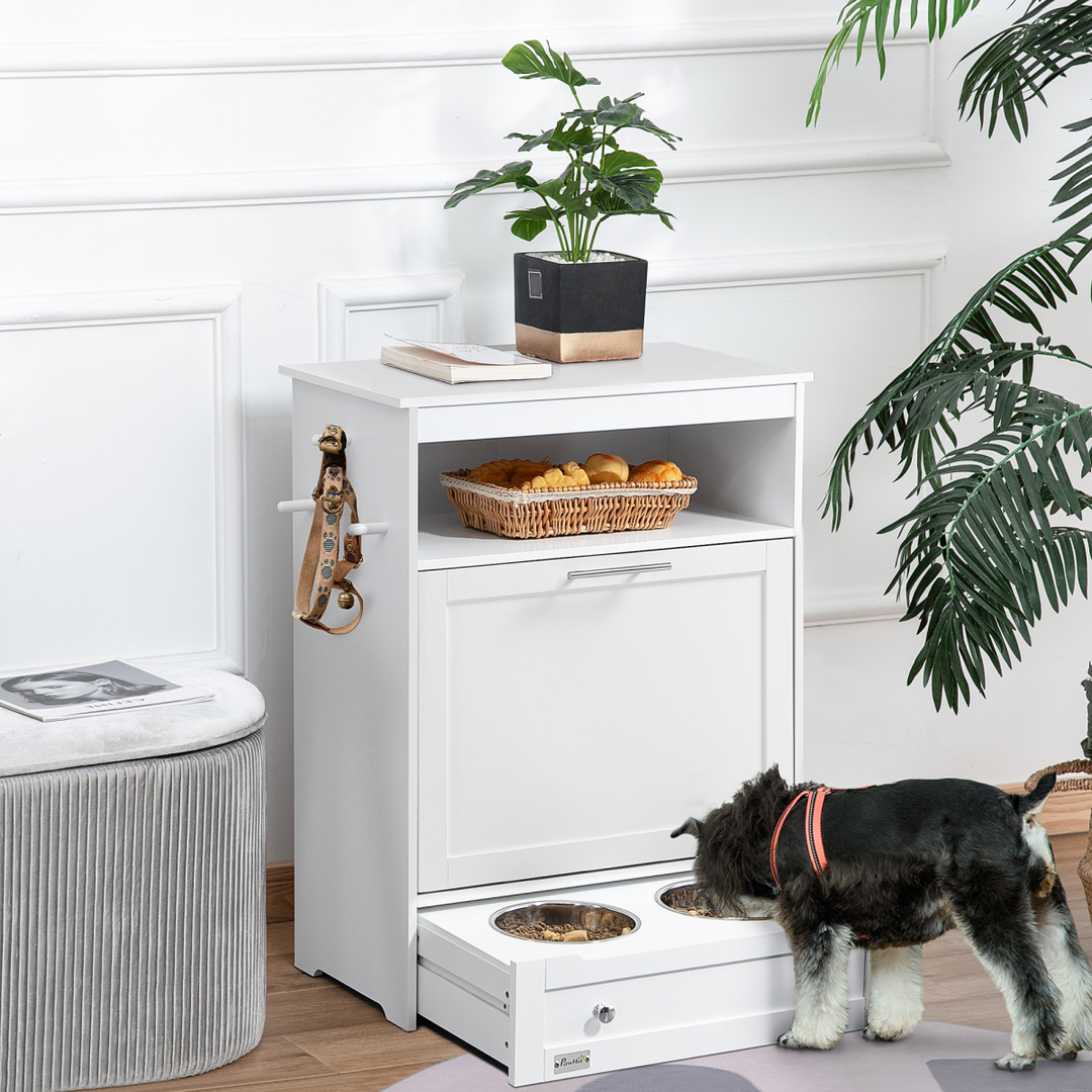 PawHut Pet Feeder Station: Stylish Storage & Feeding Solution for Dogs & Cats