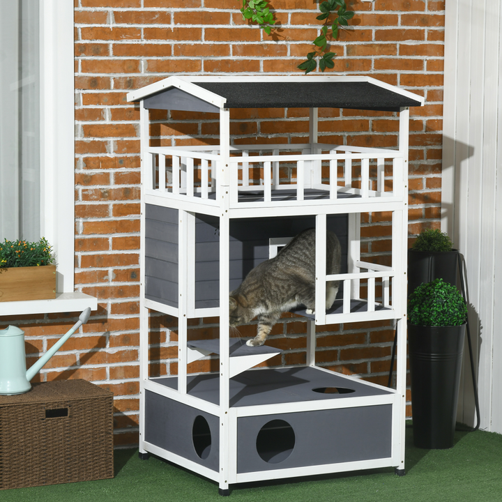 Elevated 3-Tier Cat House with Waterproof Finish & Tilted Roof Design