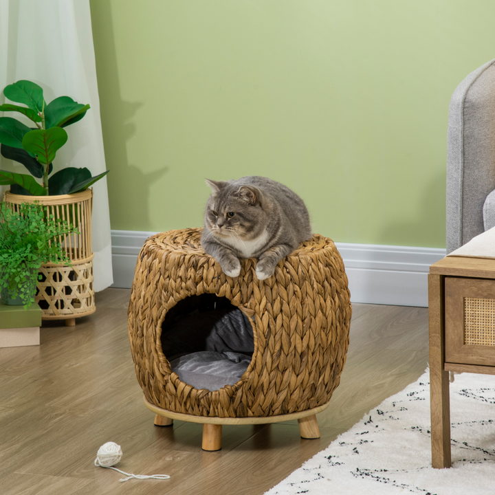 Chic Rattan Cat House Stool: Cozy Wicker Pet Bed & Stylish Seat Combo