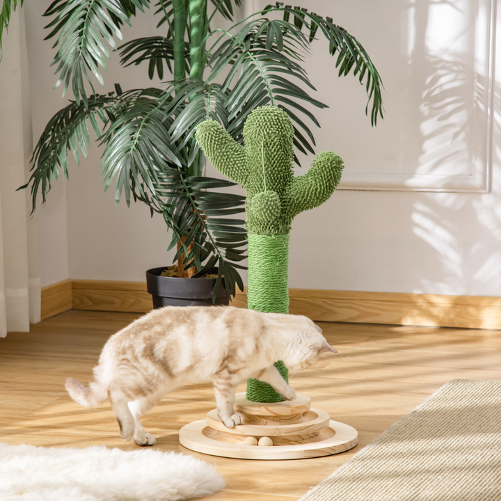 Interactive Cactus Cat Tree with Sisal Scratching Post & Roller Ball Fun