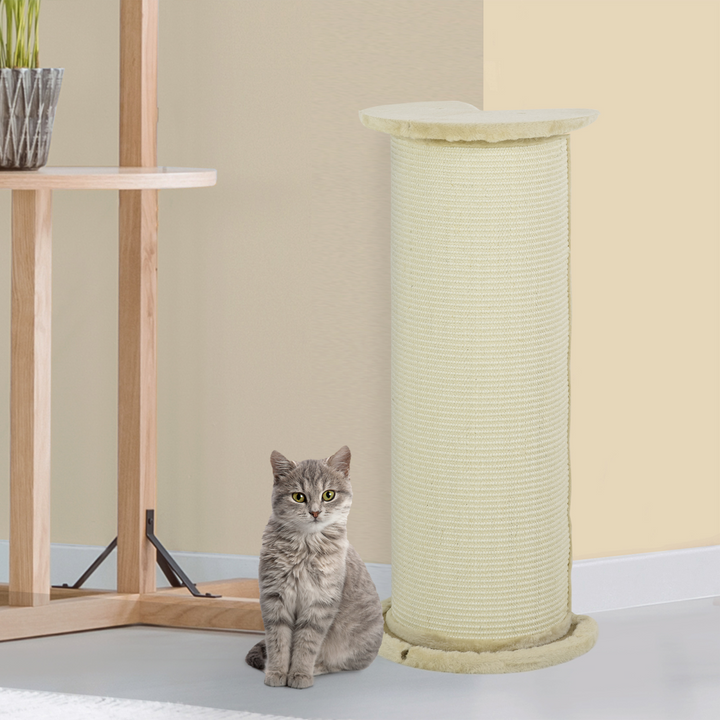 Deluxe 85cm Cat Scratching Post – Beige Sisal Rope Tower with Plush Cover & Anti-Tip Base