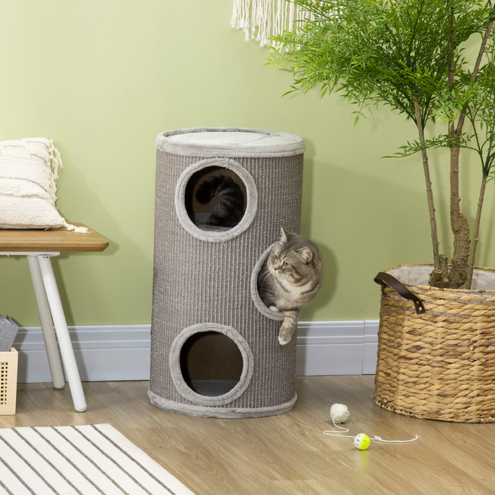 Cozy Cat Barrel Tower: Sisal-Covered Indoor Haven for Playful Kittens!