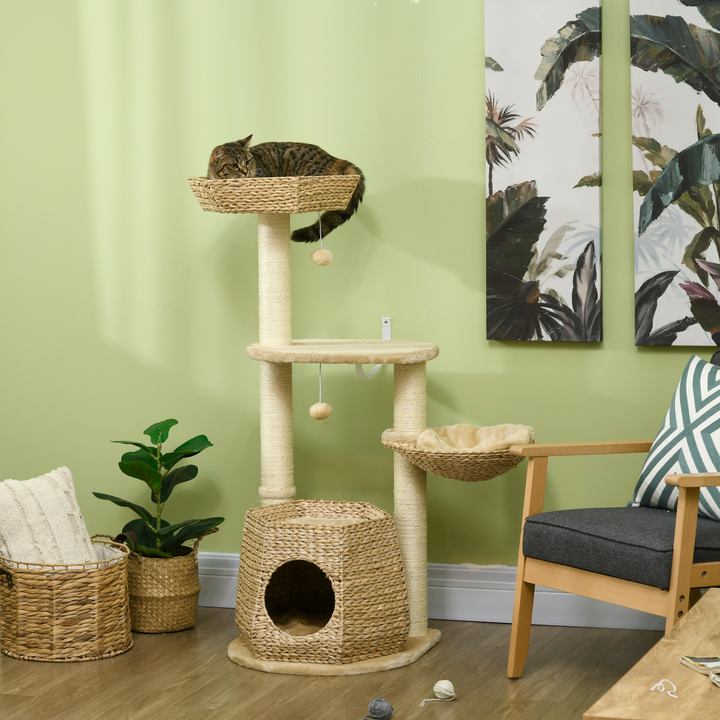 PawHut Multi-Level Cat Tree with Cattail Bed, Sisal Posts & Play Ball