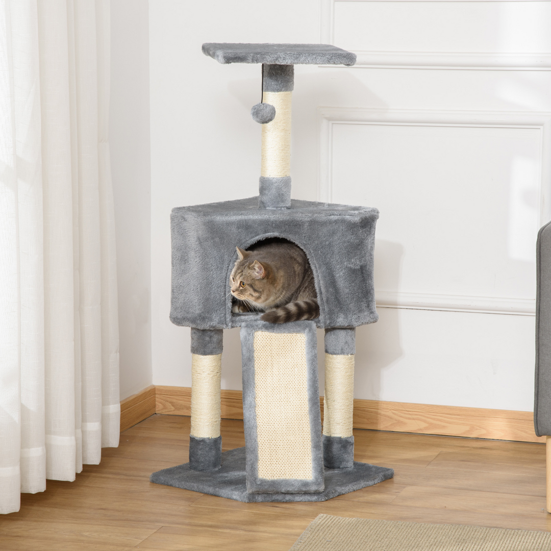 3 Level Cat Tree Sisal Scratching Post Perch Condo Ladder Cat Furniture Grey