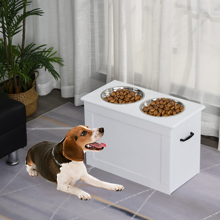 Raised Dog Bowls w/ Storage Function Stainless Steel Bowl Elevated Base Pawhut
