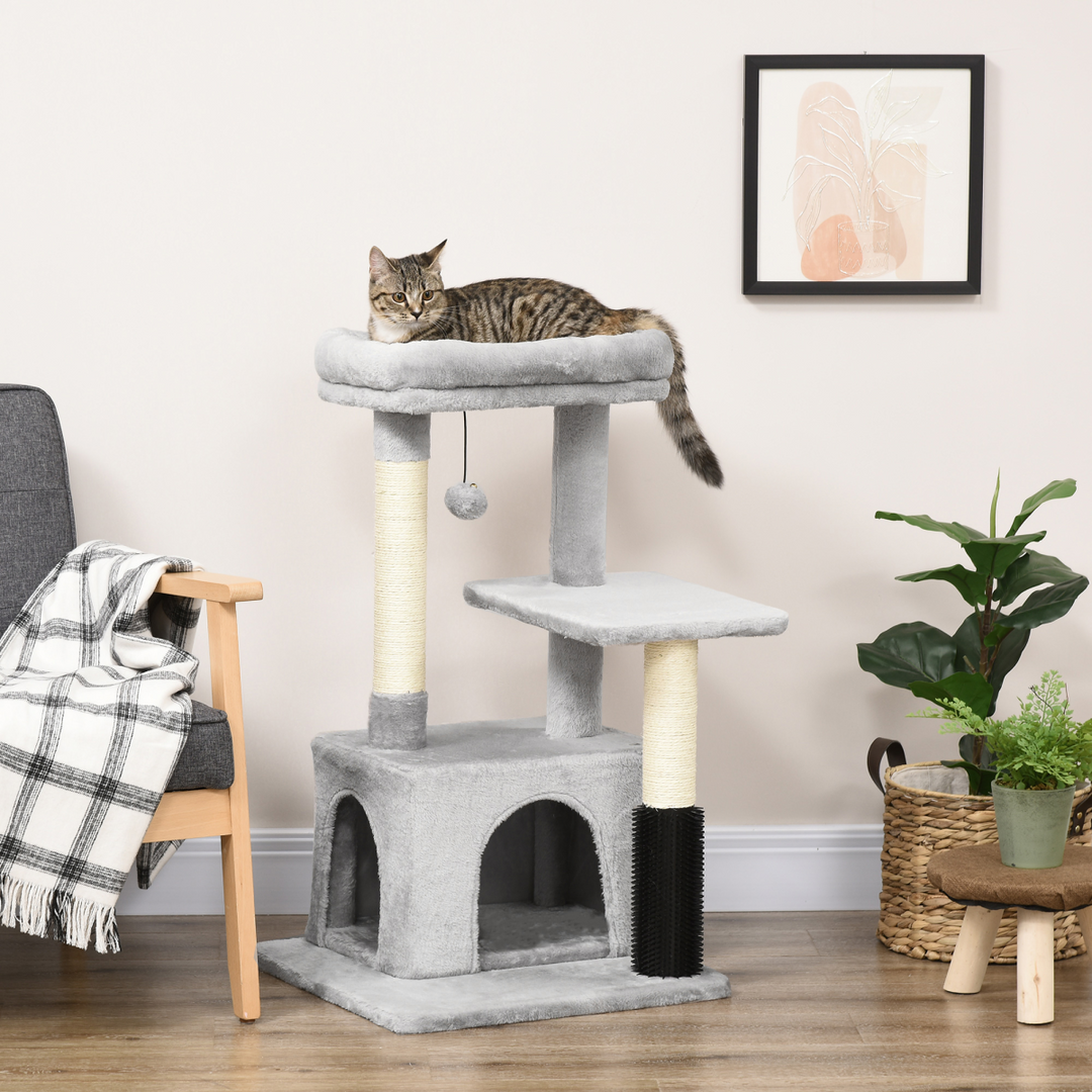 PawHut Cat Tree Climbing Activity Centre – Grey Multi-Level Cat Tower with Sisal Scratching Surface, Condo & Washable Top Bed