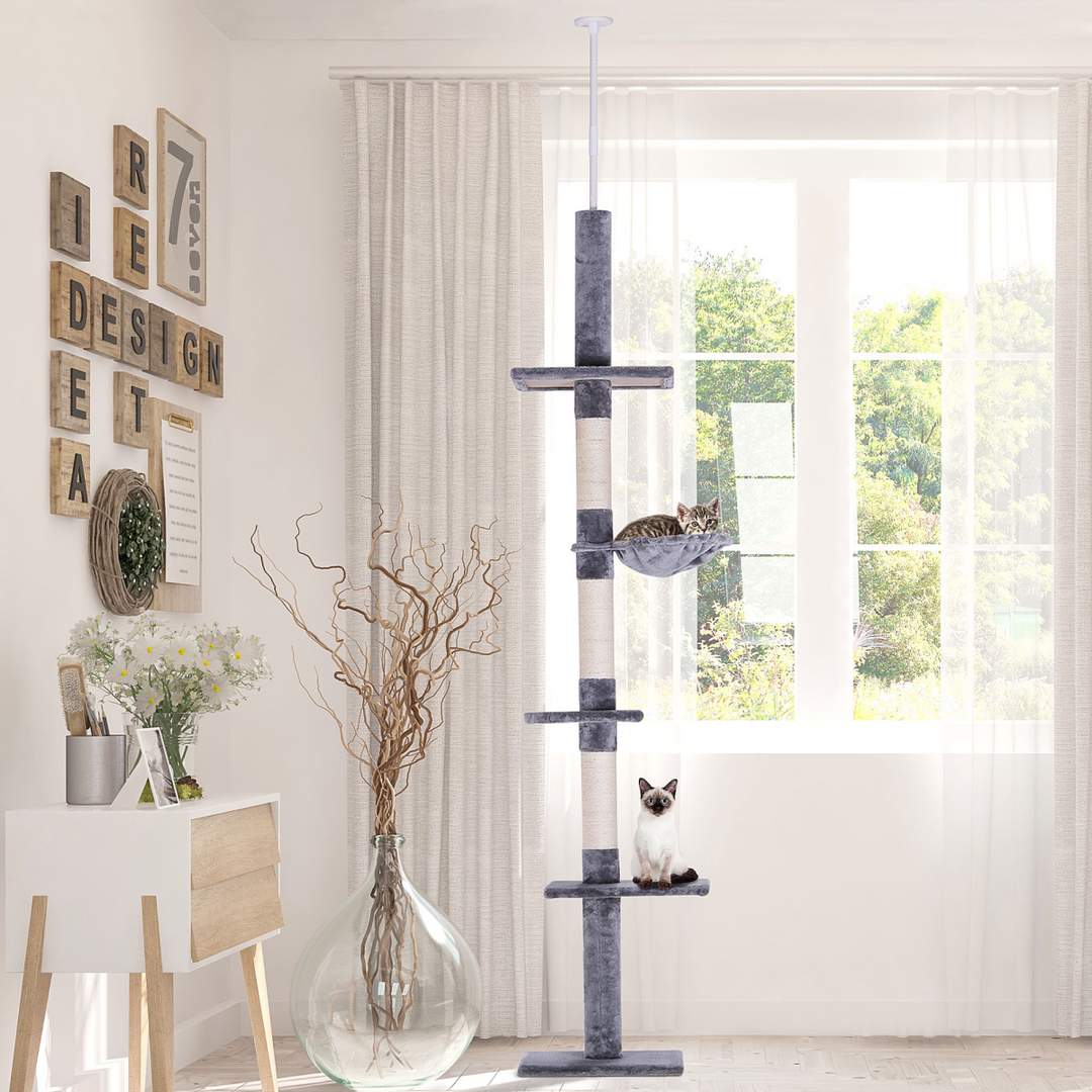 5-Tier Adjustable Cat Tree Tower - Floor to Ceiling Scratching Haven by PawHut!