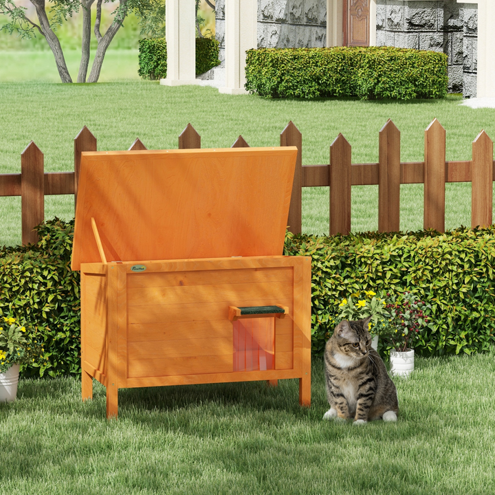 PawHut Insulated Outdoor Cat House with Openable Roof – Orange