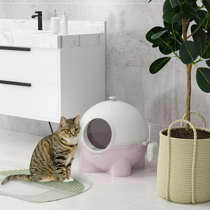 Cozy Cat Privacy Litter Box with Scoop - Stylish Enclosed Design in Pink