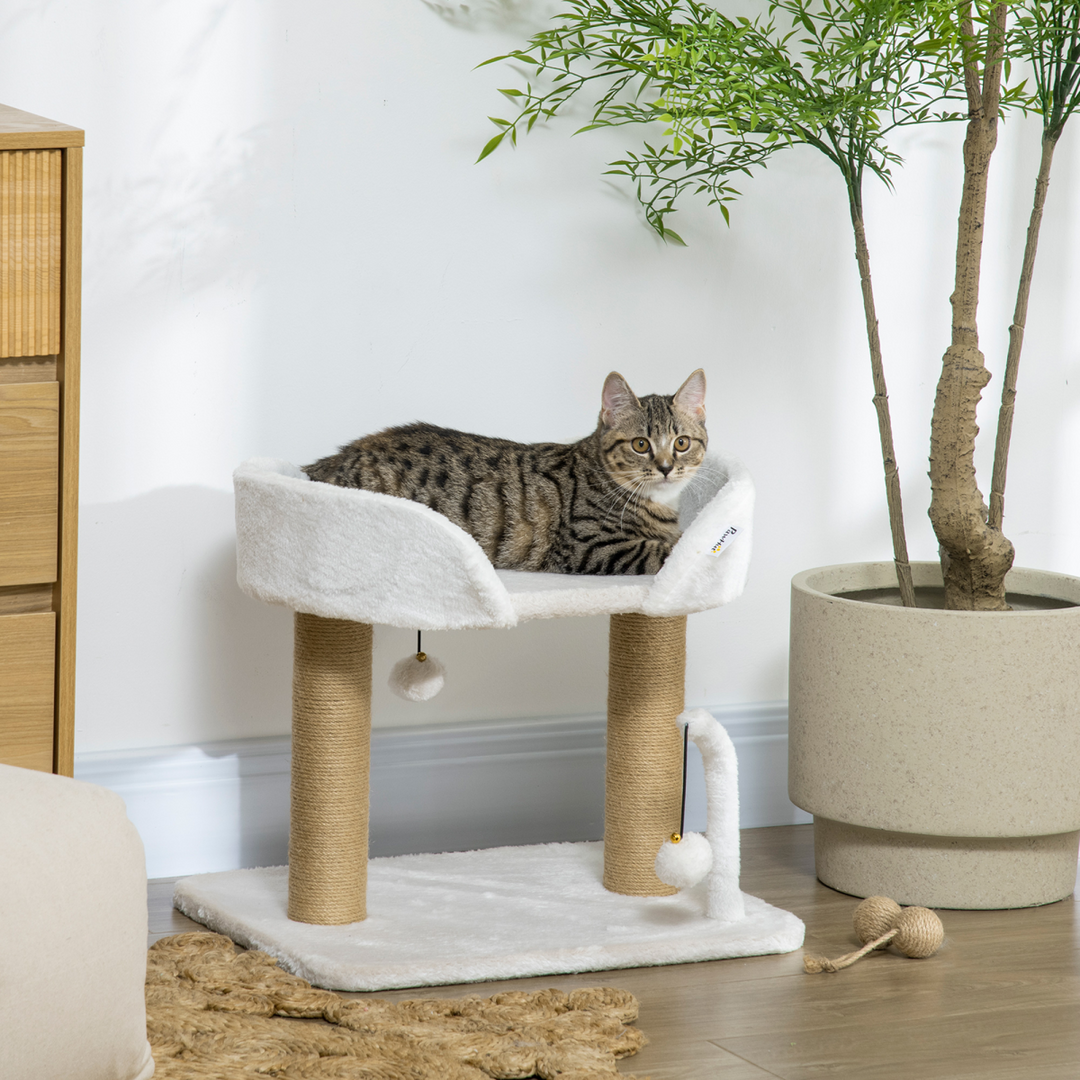 Deluxe 42cm Indoor Cat Tree with Jute Scratching Post – Interactive Toy Balls & Plush Polyester Finish