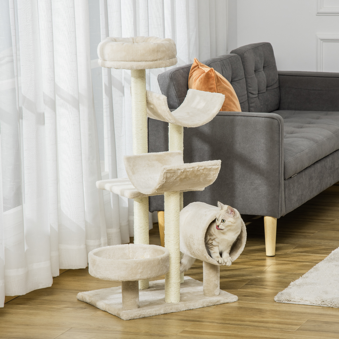 Ultimate Cat Oasis: Multi-Level Scratching Post & Play Tower in Beige