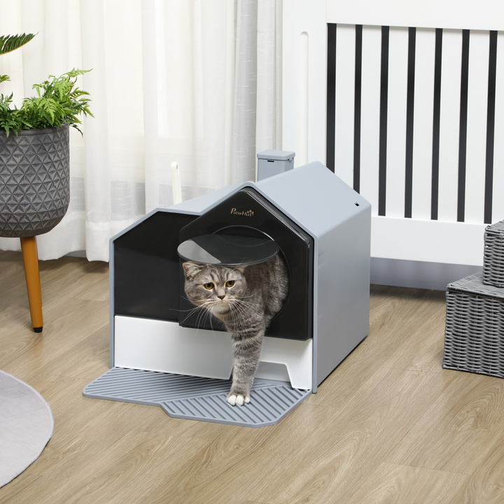 PawHut Hooded Cat Litter Tray with Scoop Drawer Pan, Handle, Deodorant