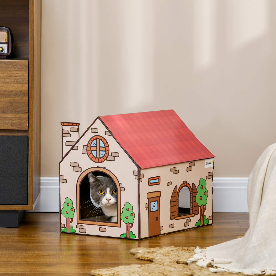 PawHut Eco-Friendly Cat House & Scratcher - Fun Retreat for Indoor Cats!