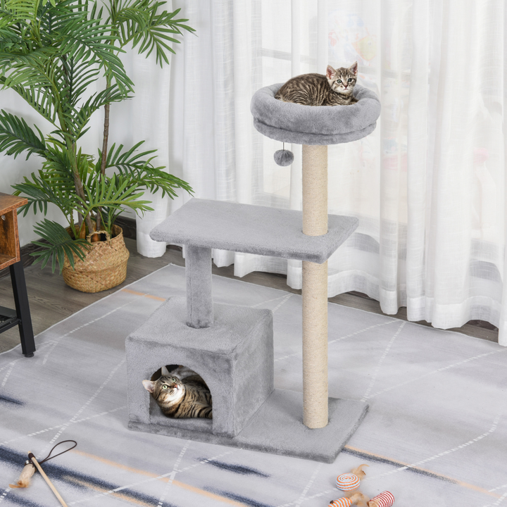 Ultimate Cat Tree Condo with Scratching Posts & Play Ball - Grey 60x33.5x96cm