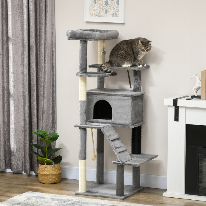 PawHut Ultimate Cat Tree: Climb, Scratch & Play - Cozy Grey Haven!