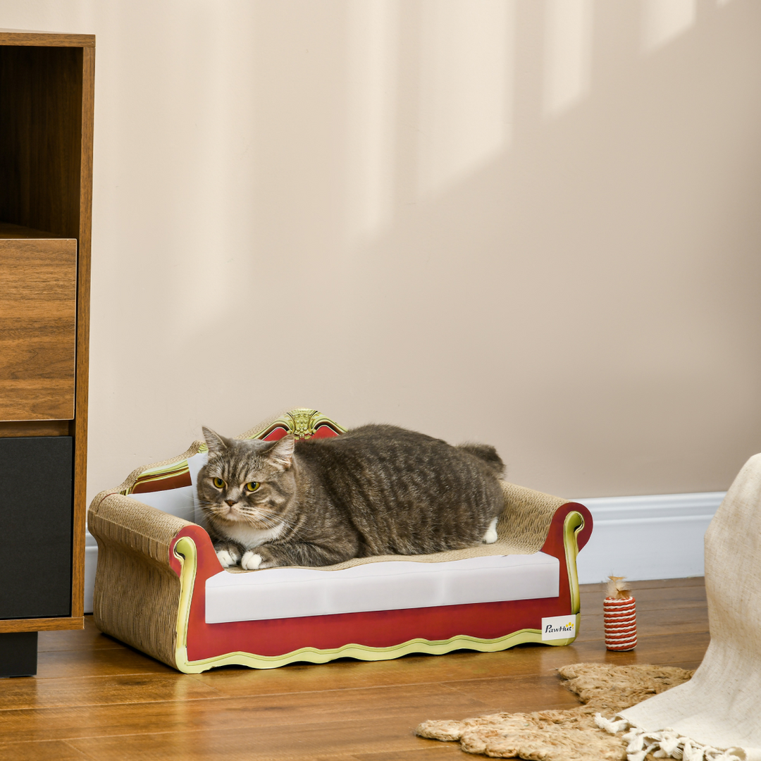 PawHut Cat Scratching Lounge: Stylish Cardboard Sofa with Catnip, 58x29cm