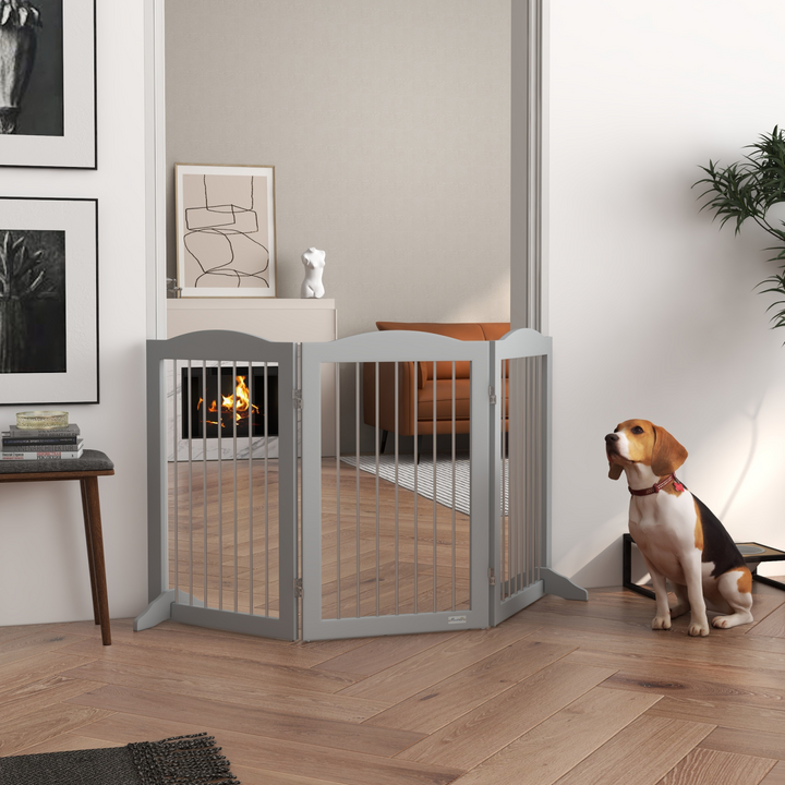PawHut Foldable Dog Gate, Freestanding Pet Gate with Two Support Feet - Grey