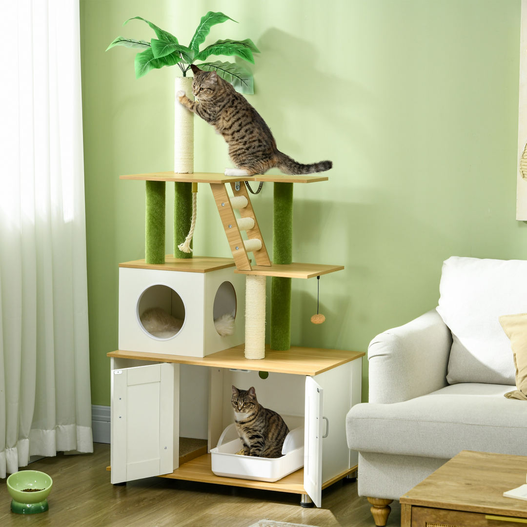🌿 PawHut 2-in-1 Cat Tree & Hidden Litter Box – Stylish Indoor Oasis