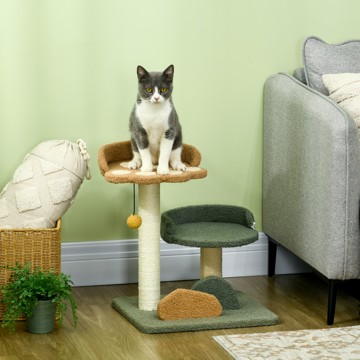 Deluxe 52cm Cat Tree with Scratching Posts, Two Beds & Engaging Toy Ball