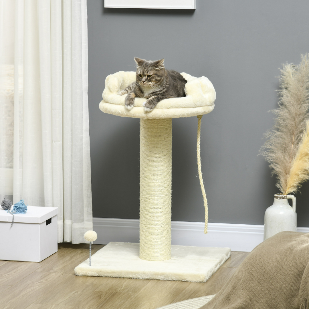 Deluxe Cream Cat Tree: Spacious Bed & Sisal Scratching Post for Indoor Cats