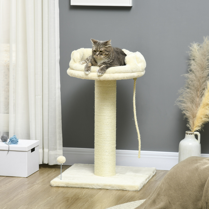 Deluxe Cream Cat Tree: Spacious Bed & Sisal Scratching Post for Indoor Cats