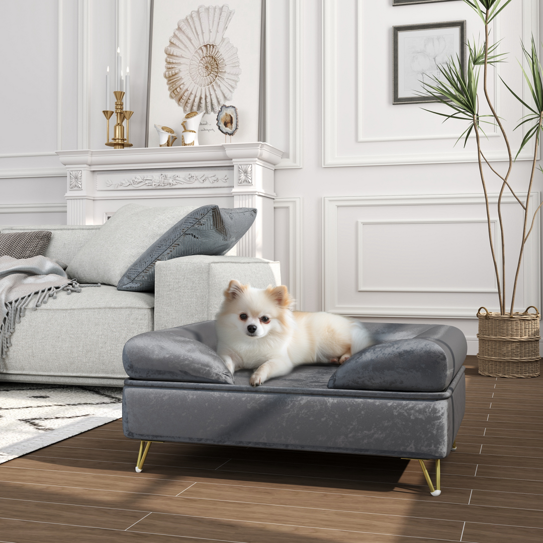 PawHut Luxurious Grey Dog Sofa with Removable Washable Cover & Cushioned Comfort