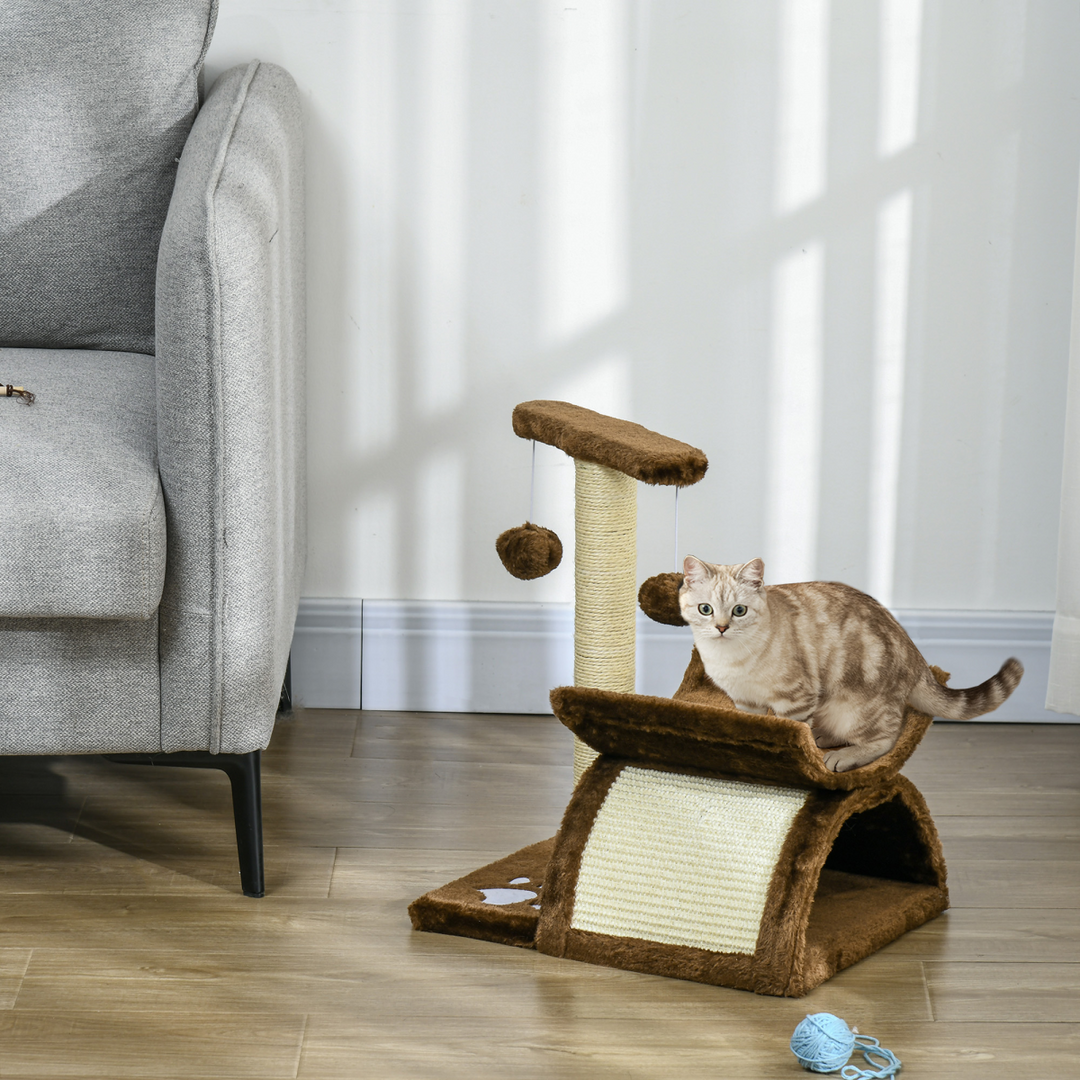 Cat Tree Plush Scratcher Kitty Activity Play Center Top Bar Tunnel Dangling Ball