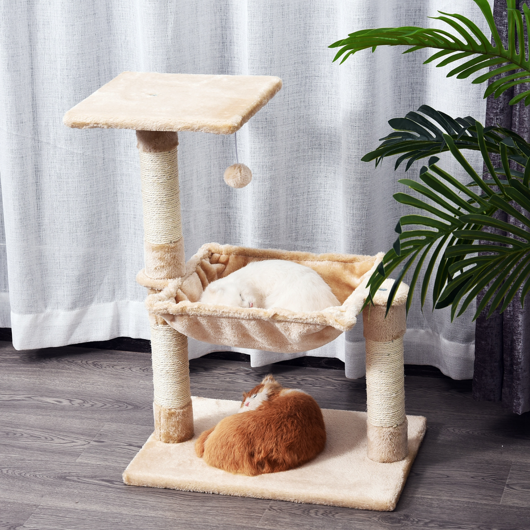 Deluxe Two-Tier Cat Activity Tower with Scratch Posts & Hammock - Cozy Play Space