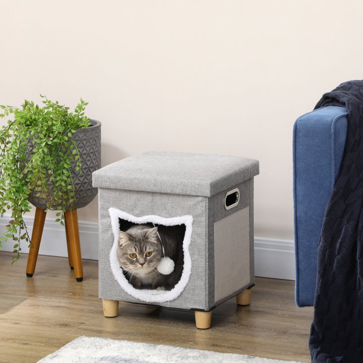PawHut 2-in-1 Cat Bed Ottoman with Removable Cushion & Scratching Pad