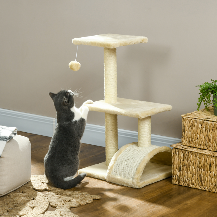 PawHut 72cm Cat Tree Tower: Premium Climbing & Scratching Haven in Cream White