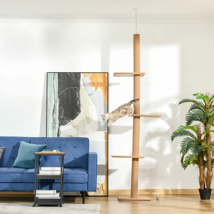 Adjustable 260cm Floor-to-Ceiling Cat Tree Tower - Premium Brown Playhouse