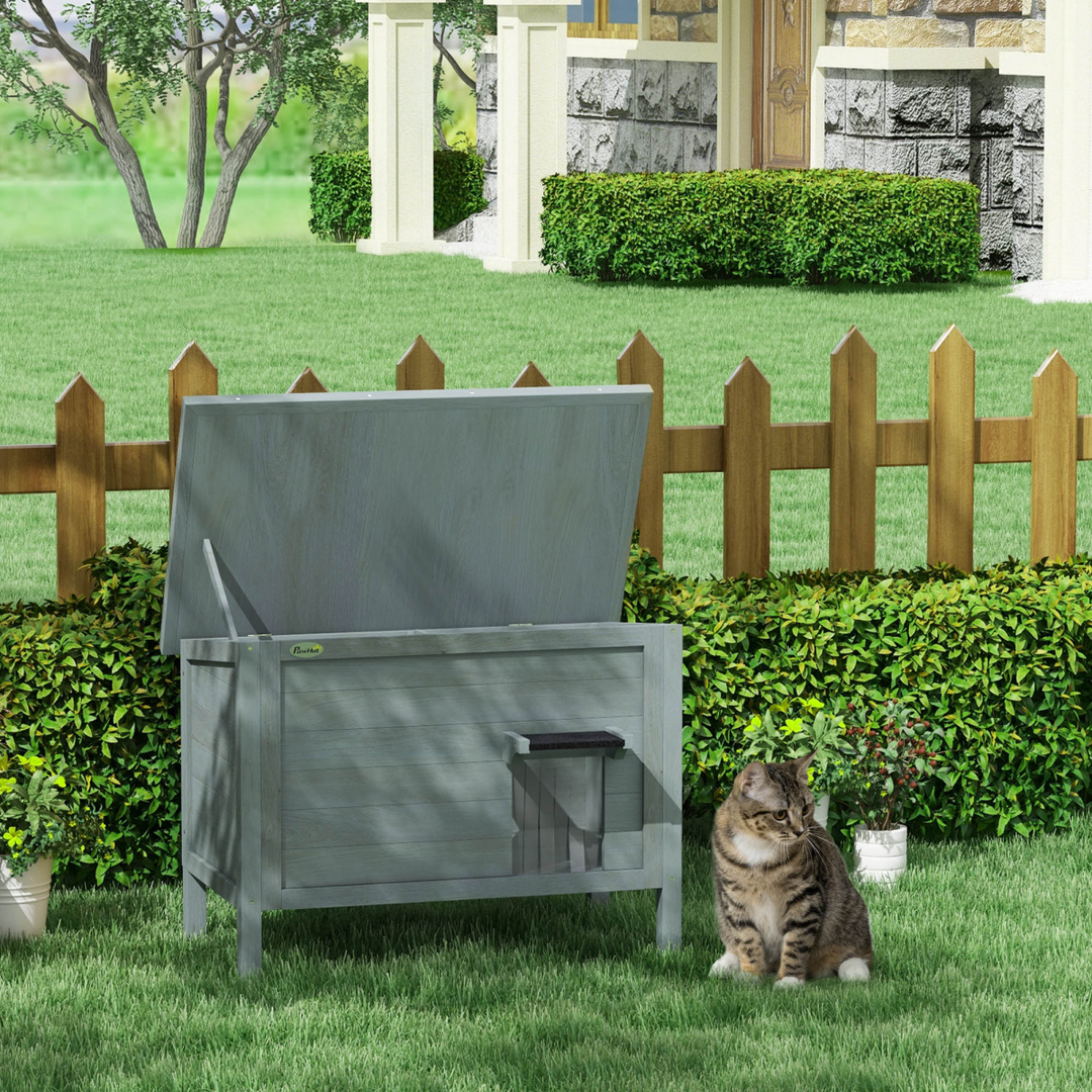 CozyFeline Insulated Outdoor Cat House with Openable Roof - Charcoal Grey