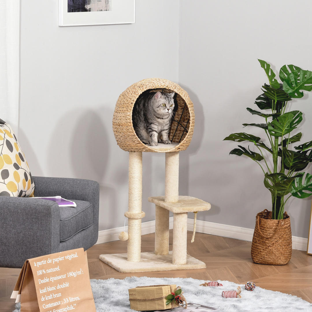 PawHut 100cm Cat Tree Tower: Cozy Condo & Fun Climbing Adventure!