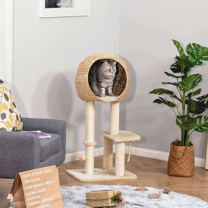 PawHut 100cm Cat Tree Tower: Cozy Condo & Fun Climbing Adventure!