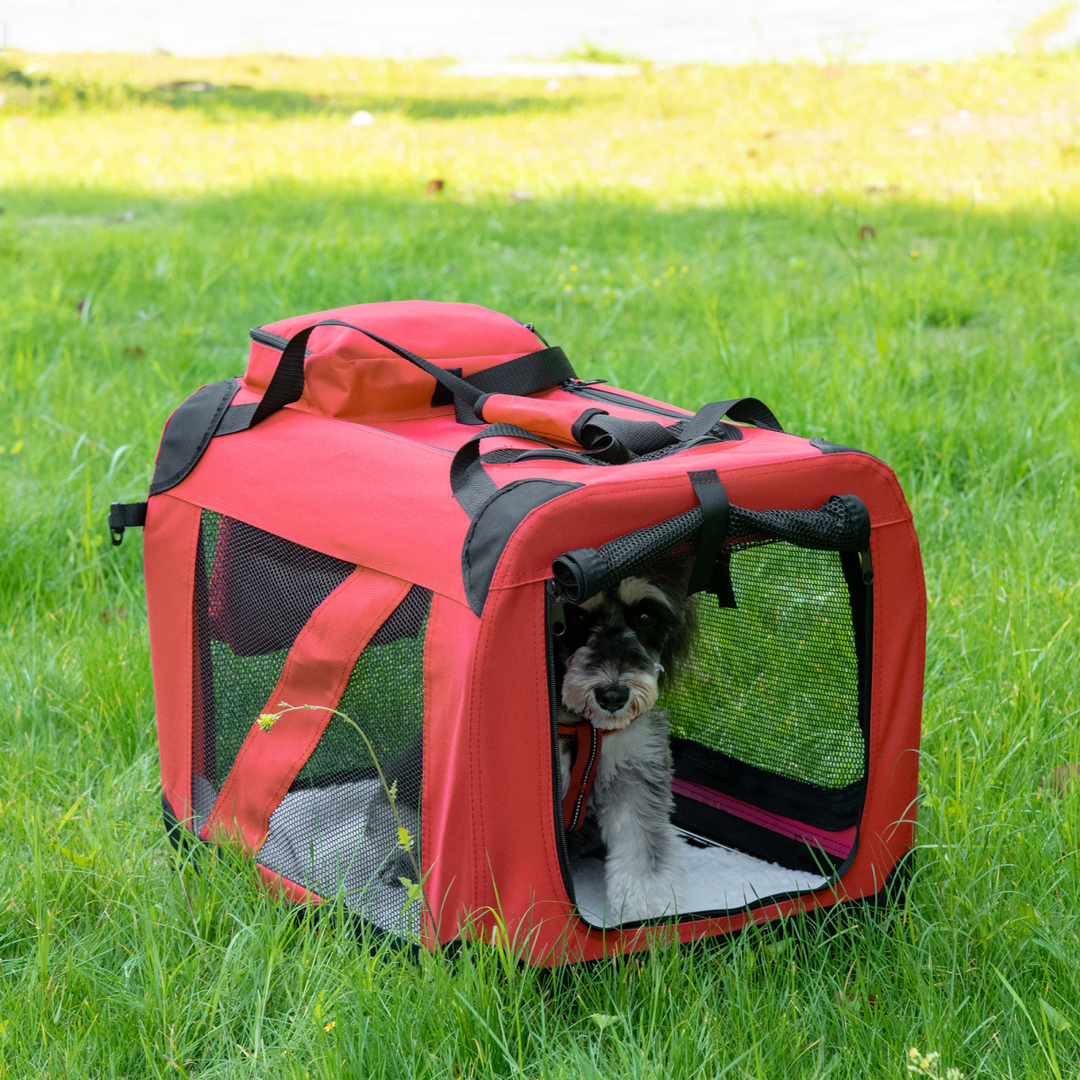 PawHut Folding Pet Carrier Bag, Soft Portable Travel Crate with Washable Bed – Red (60 × 42 × 42cm)