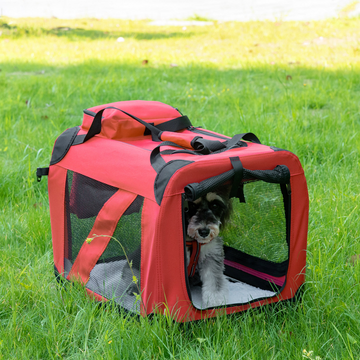 PawHut Folding Pet Carrier Bag, Soft Portable Travel Crate with Washable Bed – Red (60 × 42 × 42cm)